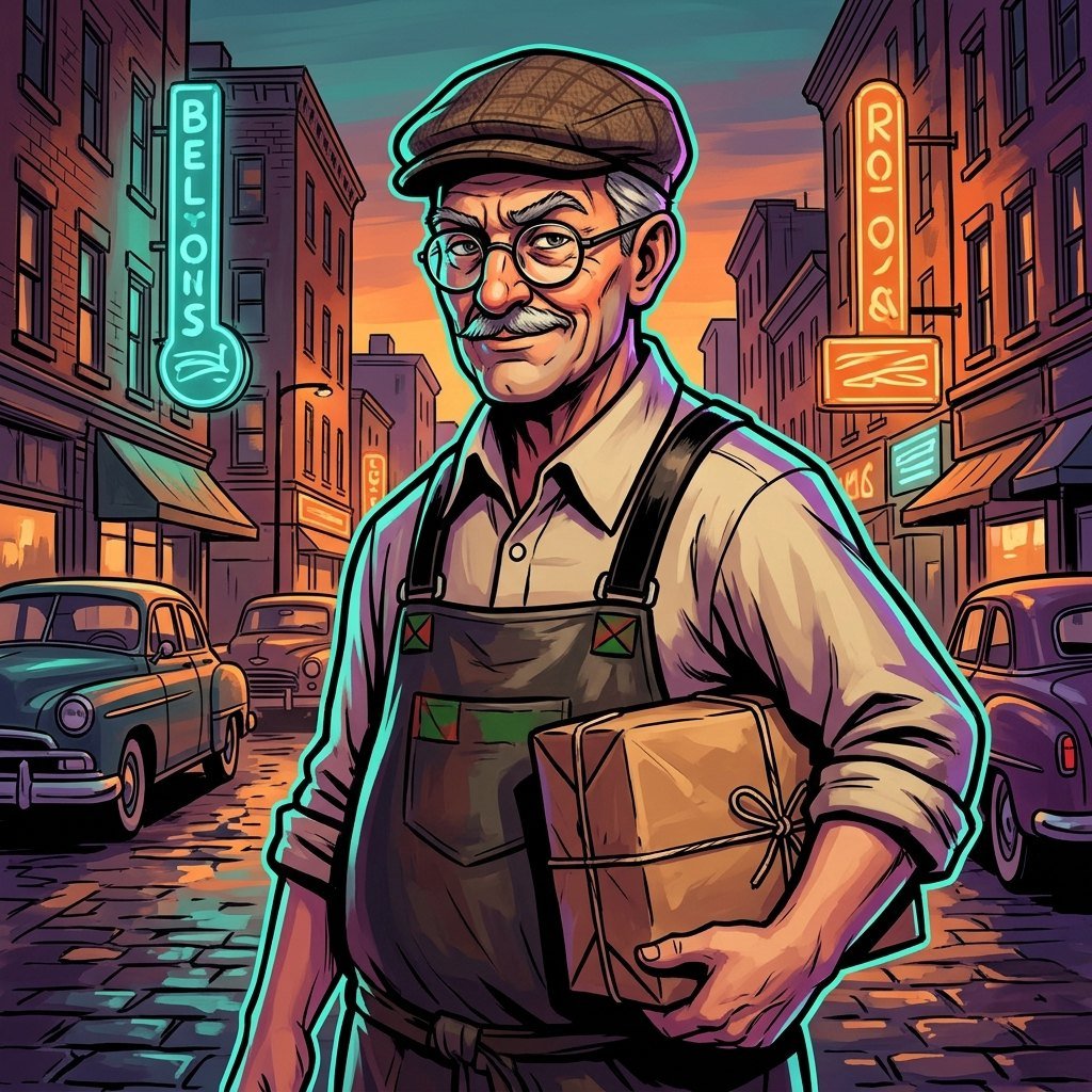 The Old Hand carrying a string-tied parcel